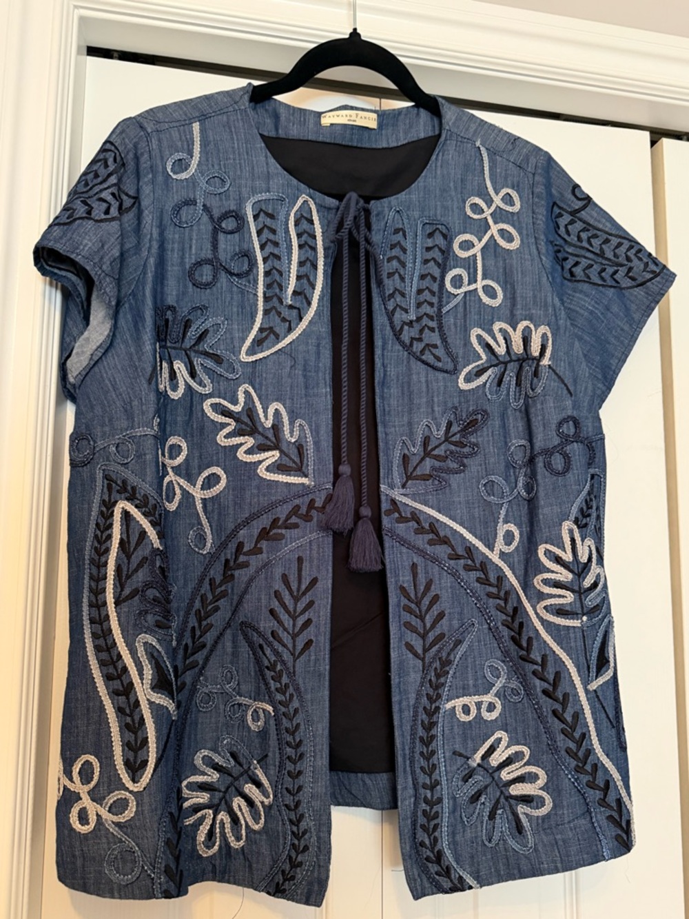eshakti Denim Embroidered Open Jacket in Blue